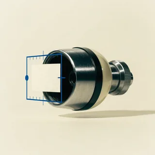 A lens framing a blank card.
