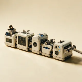 A machine advancing film through its stages.